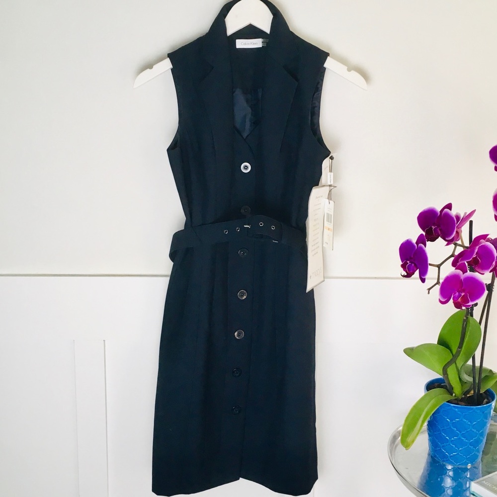 Calvin Klein belted sheath dress button front